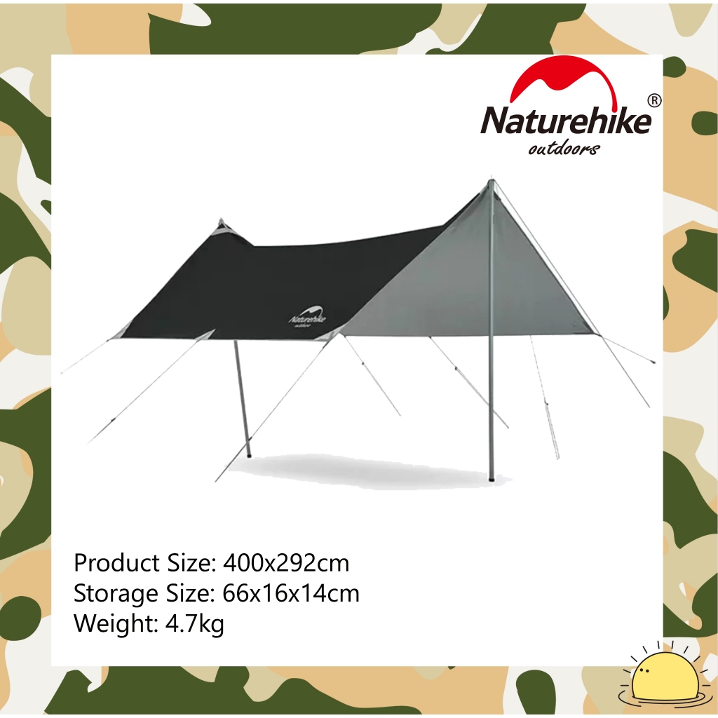 Naturehike NH20TM006 : Girder shelter tarp with 2 poles (Vinyl coated silver version (4.38*3m))