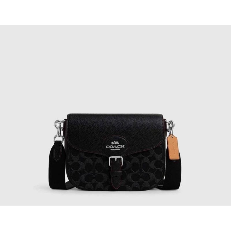 amelia saddle bag in signature denim cq185sv/bk