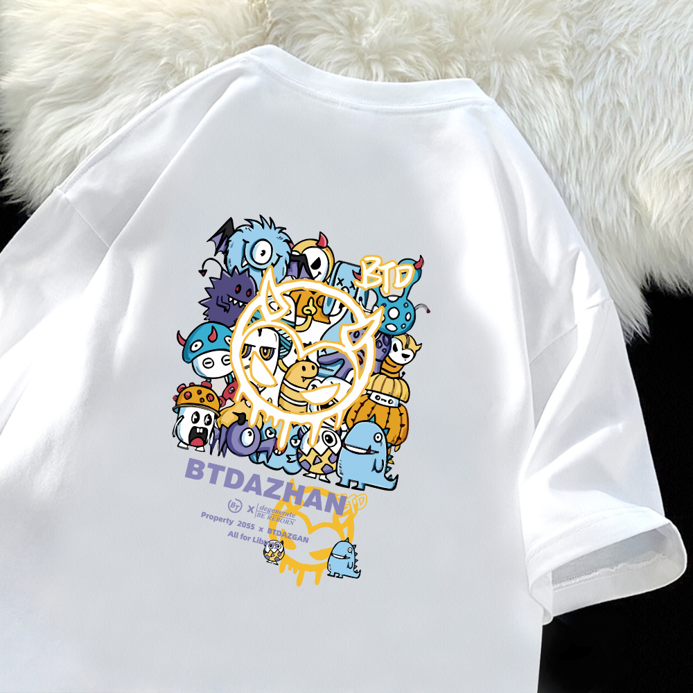 You-T [ส่งจากไทย]👻เสื้อ oversize Monster ผ้าcotton100% ทรงหลวม เสื้อยืดการ์ตูน ทูโทน ลาย"monster4"