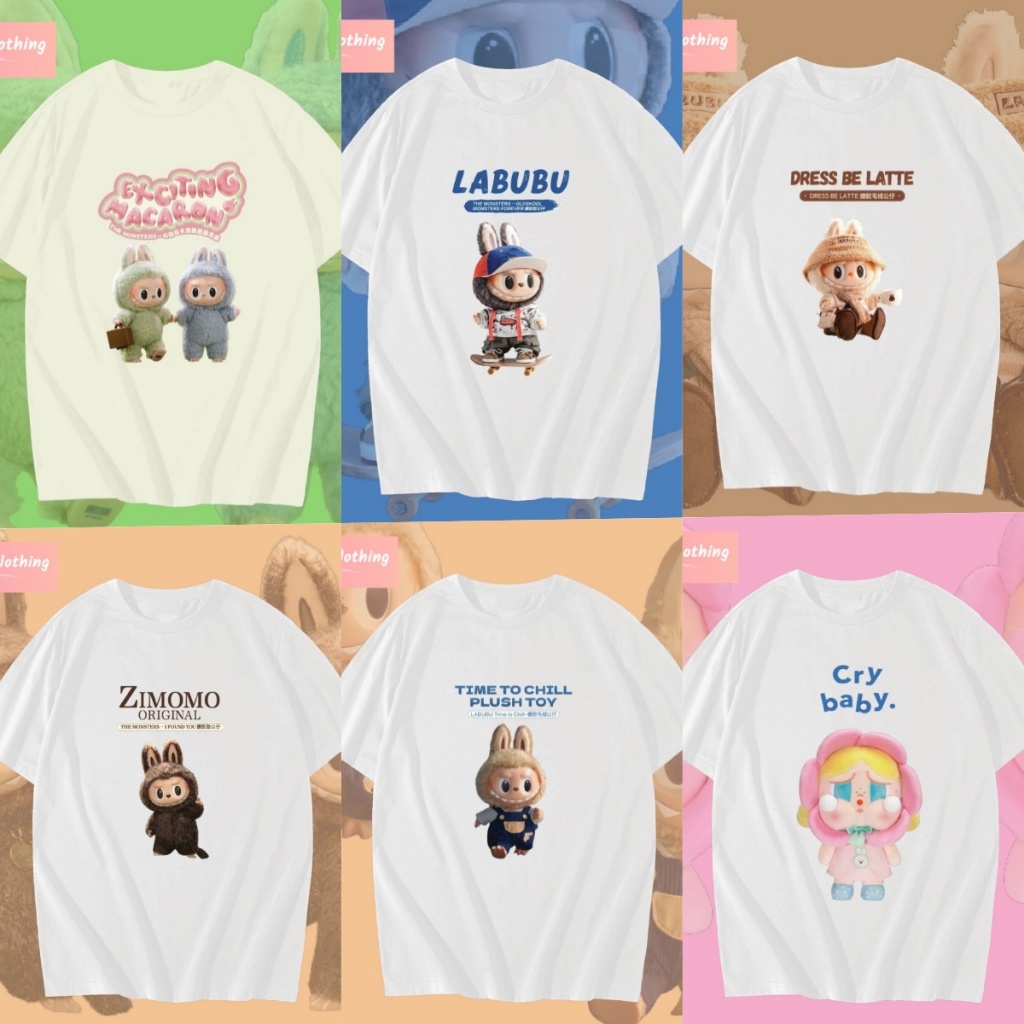 Papaya เสื้อยืดโอเวอร์ไซส์ เสื้อยืดเกาหลี ผ้าคอตตอน100% เสื้อยืด ลาบูบู้ Labubu Pop Mart WS0137