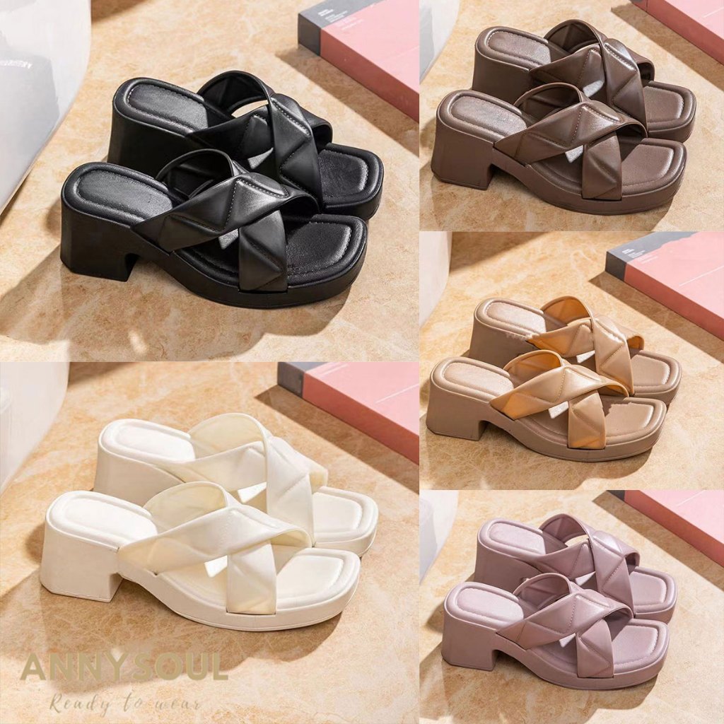 รองเท้าแตะส้นสูง สีน่ารัก ดีเทลสายไขว้ เก๋ๆ