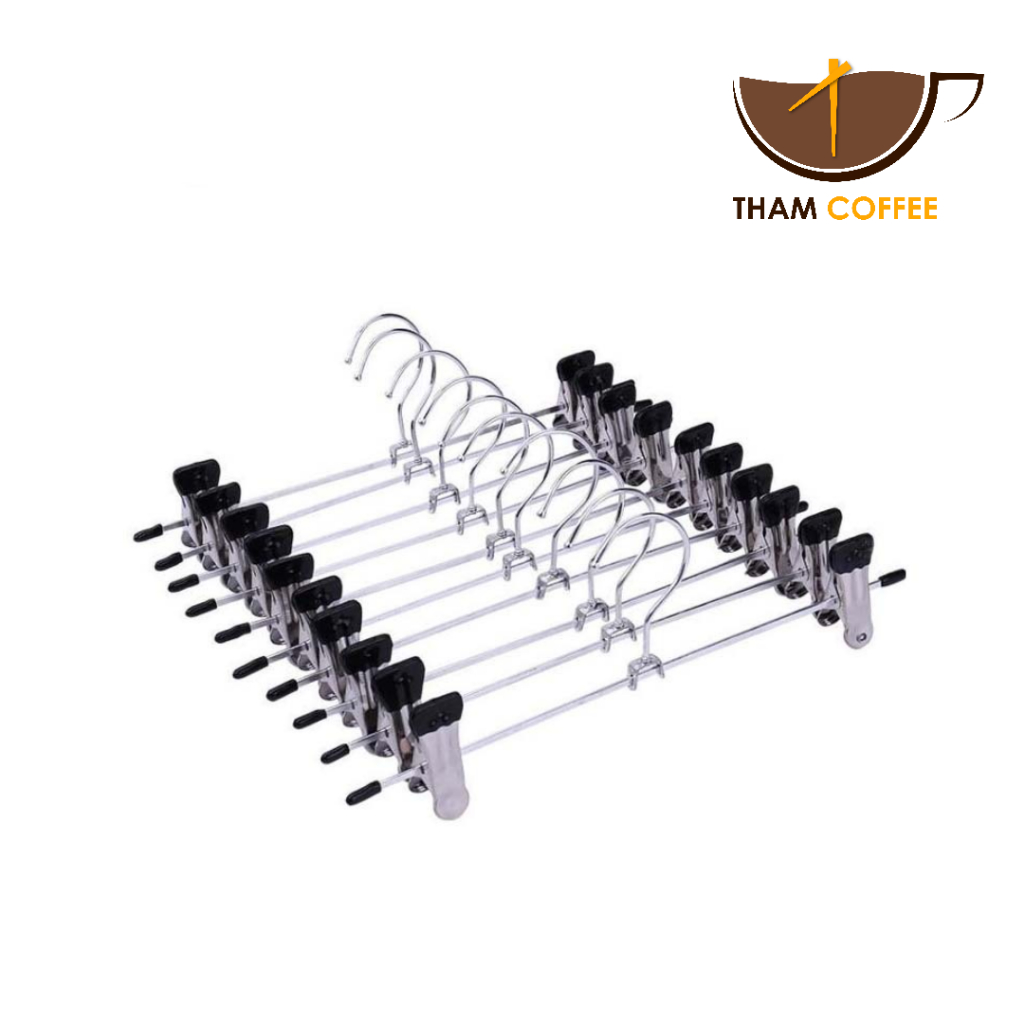 ไม้แขวนแบบหนีบ  ปรับระดับได้ ไม้แขวนเสื้อสแตนเลส pant clip rack Tham coffee