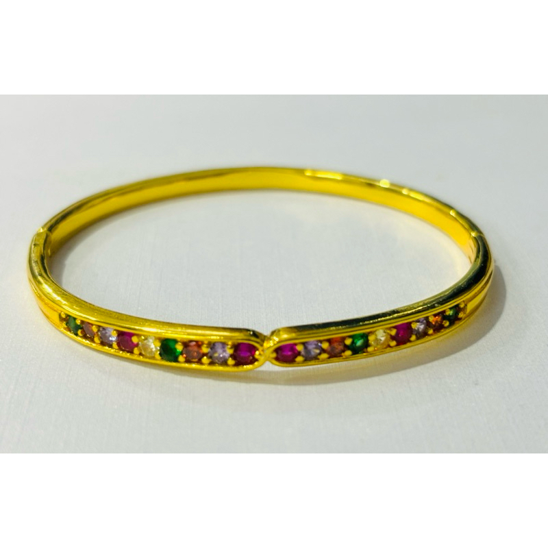 กำไลทองล้อมเพชรหลากสี ใส่ได้ตั้งแต่ข้อมือ17cm.กำไลพลอย ทองชุบ - รูปที่ 2