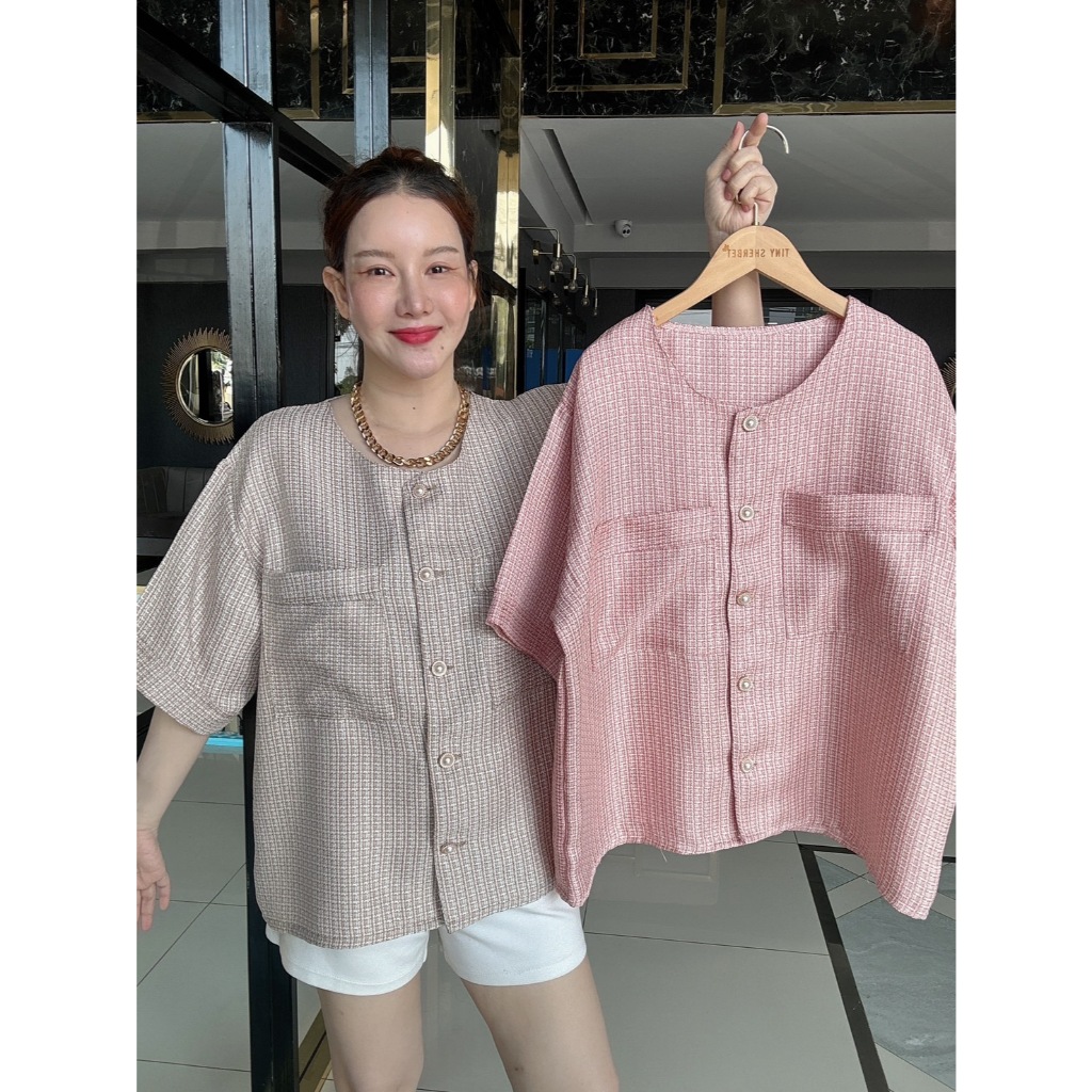 เสื้อคอกลมผ้าทวิต🔮✨งานสวยหรู ระดับ คุณหนู คุณนายค่ะ🔮✨ สีหวาน ละมุน บอกได้คำเดียวรุ่นนี้สวย E40 - Tinysherbet