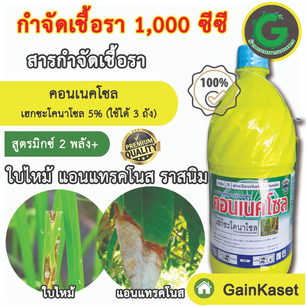 คอนเนคโซล (สูตร 2 พลังบวก) เฮกซะโคนาโซล ยาเชื้อราผลไม้ ยาเชื้อรานาข้าว ใบจุดด่าง ใบไหม้ กาบใบแห้ง แอนแทรคโนส เมล็ดด่าง