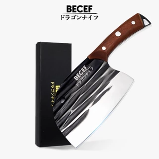 BECEF มีดปังตอ หัวมังกร มีดหั่น สับ ซอย มีดสไตล์ญี่ปุ่น มีดปังตอ สันหนา 3 มิล ด้ามไม้แฮนด์เมด