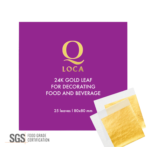 Q-loca แผ่นทองคำเปลวแท้ สำหรับแต่งขนม ทานได้ 100% 8x8ซม 25 แผ่น