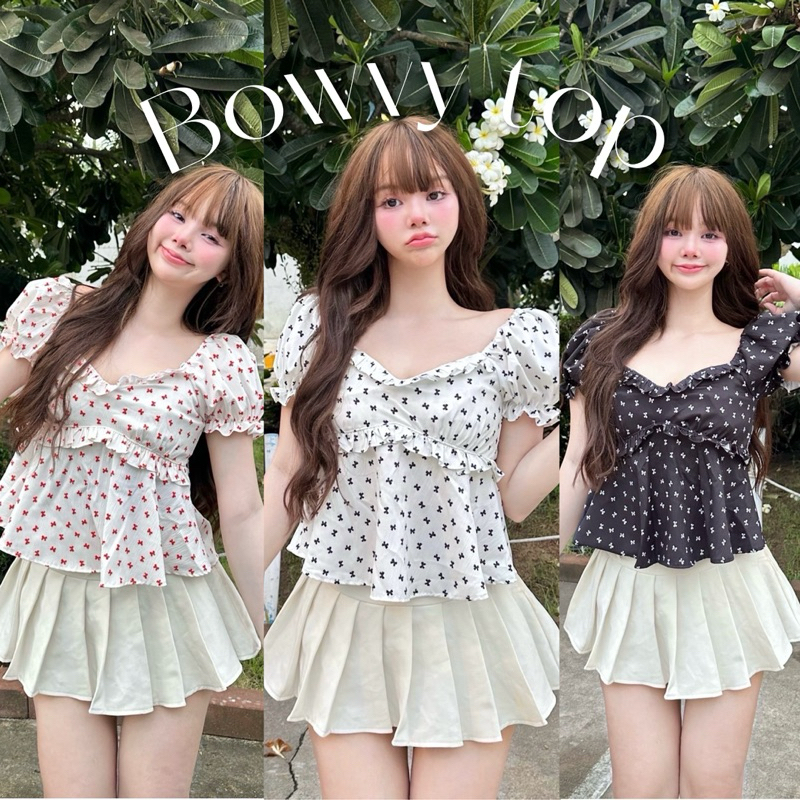 เสื้อแขนตุ๊กตา ลายโบว์จิ๋ว แต่งระบาย /M1-4 //NUSA-ลายโบว์