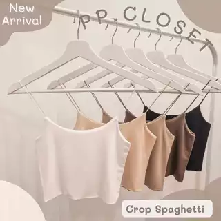 PP♡CLOSET💕New♡เสื้อครอปสายเดี่ยวคอยู สายสปาเก็ตตี้ เนื้อผ้าเรย่อนหนา2ชั้น