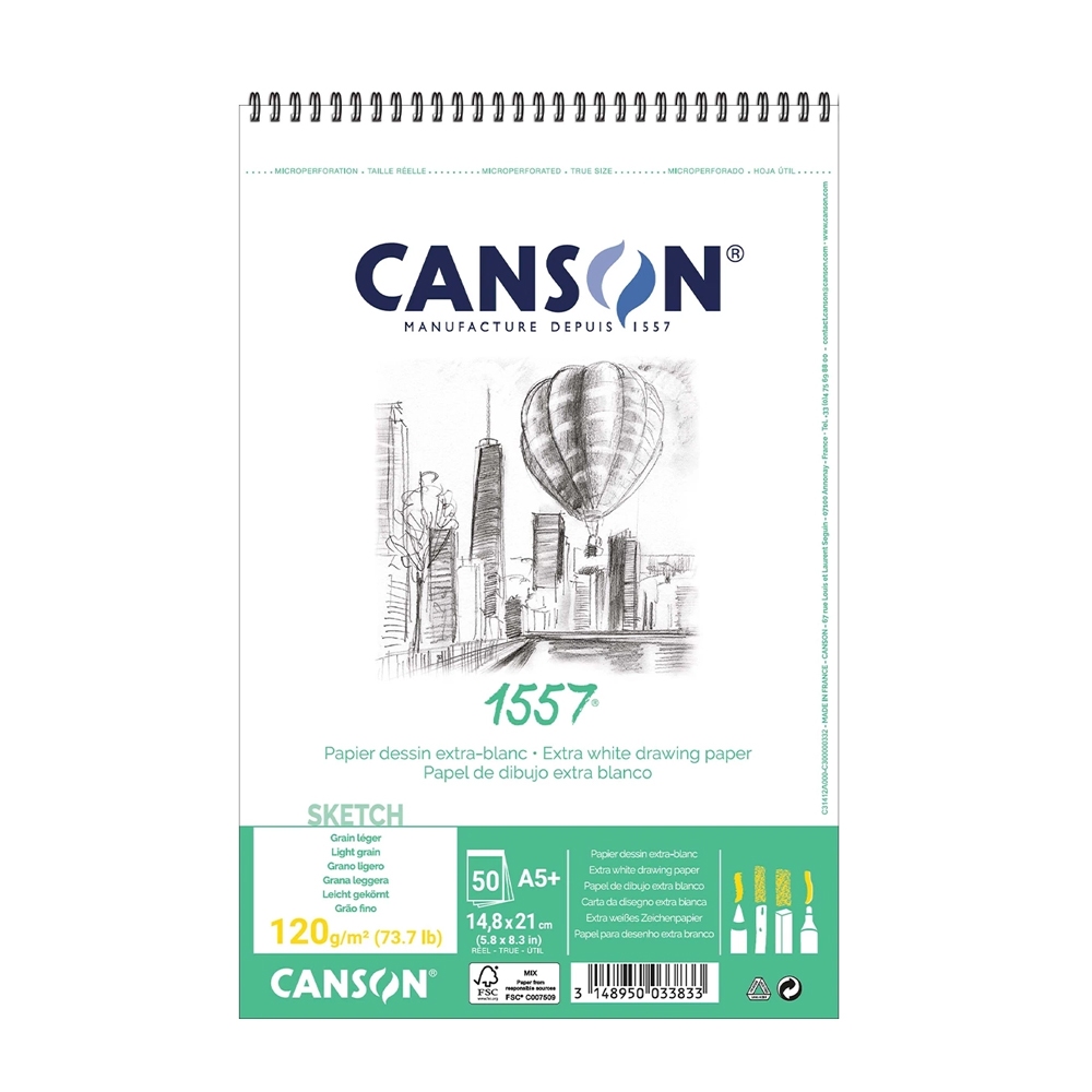 canson(แคนสัน) สมุดสเก็ตซ์แคนสัน 1557 หนา 120 gsm. แบบสันห่วงด้านบน