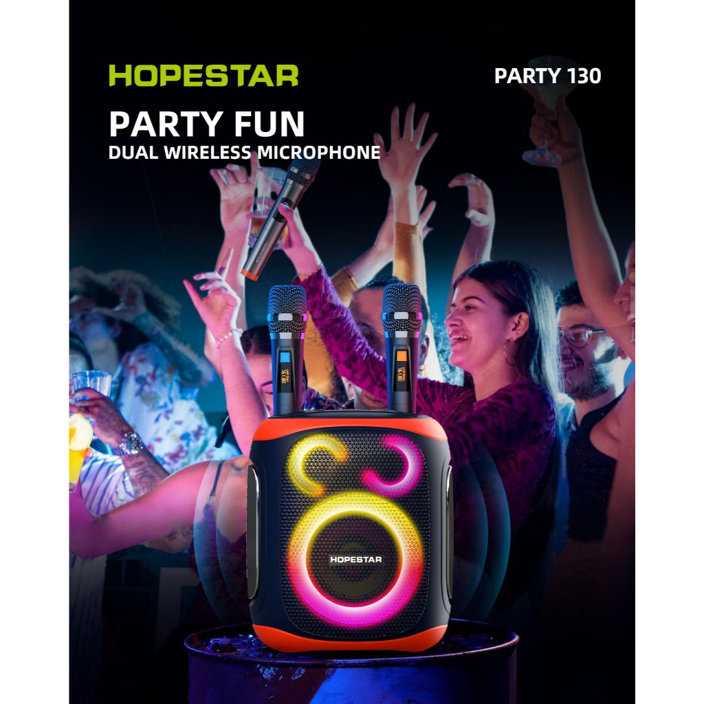 รุ่นใหม่ล่าสุด Hopestar party130 ลำโพงบลูทูธ Bluetooth speaker 120วัตต์ พร้อมไมค์ลอย2อัน ปรับเบสได้3โหมอด ของแท้100%