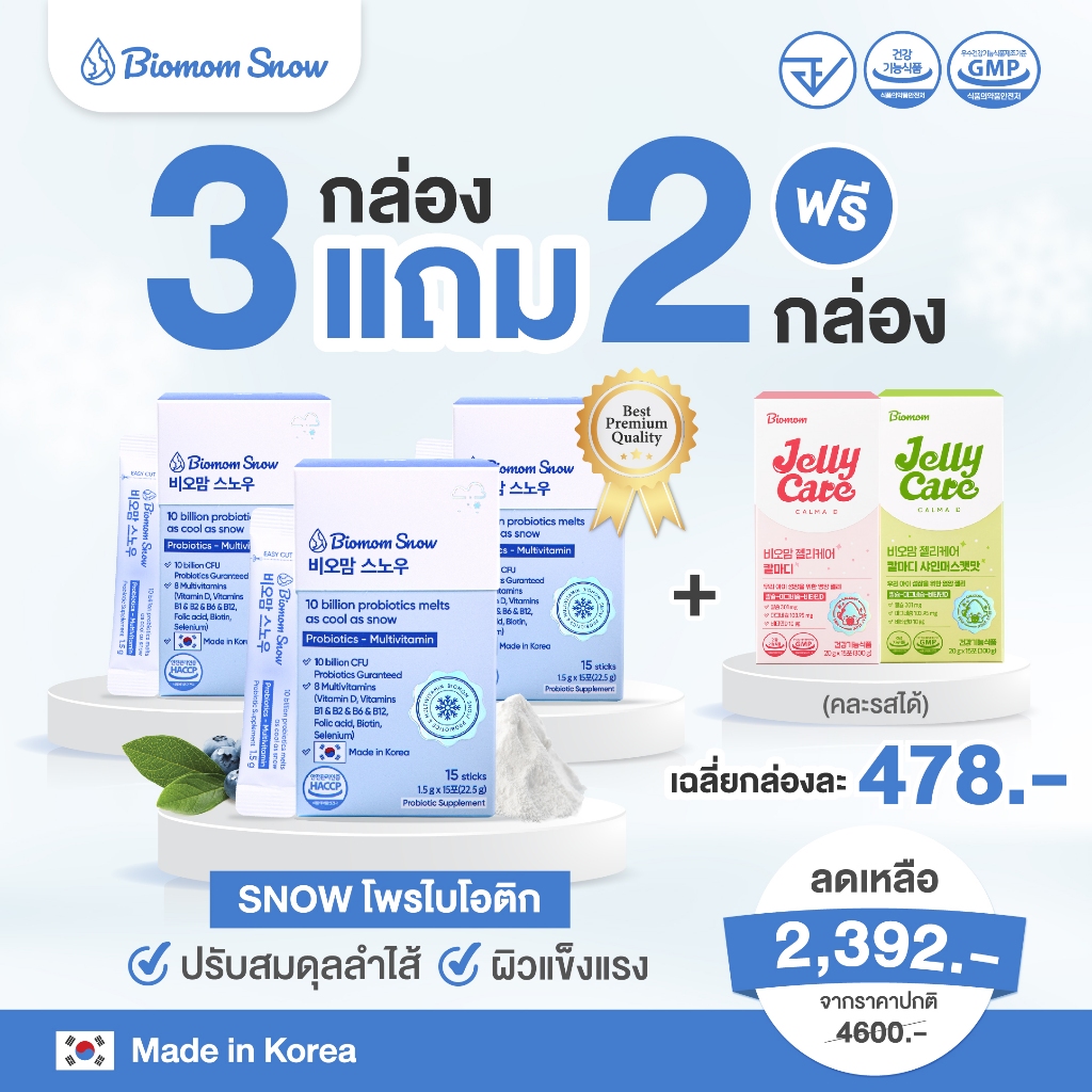 (3แถม2)โพรไบโอติก Biomom Snow (EXP.03/2025)19สายพันธุ์ สูตรอยู่รอดถึงลำไส้ รางวัลอันดับ1ในเกาหลี&ไทย