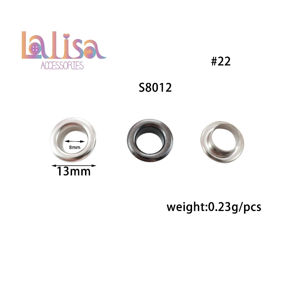 ตาไก่ ห่วงตาไก่ วัสดุทองเหลือง เบอร์ 22 รอบวงด้านใน 8 มิล 1ถุง/10ชิ้น brass eyelet (B-3-H,S8012)