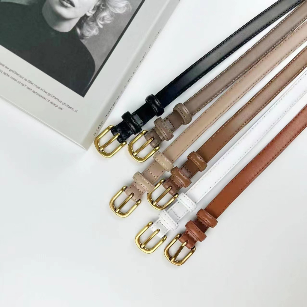 [ส่งจากกทม] My Girl เข็มขัดหนังแท้ หัวเข็มขัดสีทองวินเทจ หุ้มหนังทั้งเส้น เครื่องประดับแฟชั่น Unisex - 5