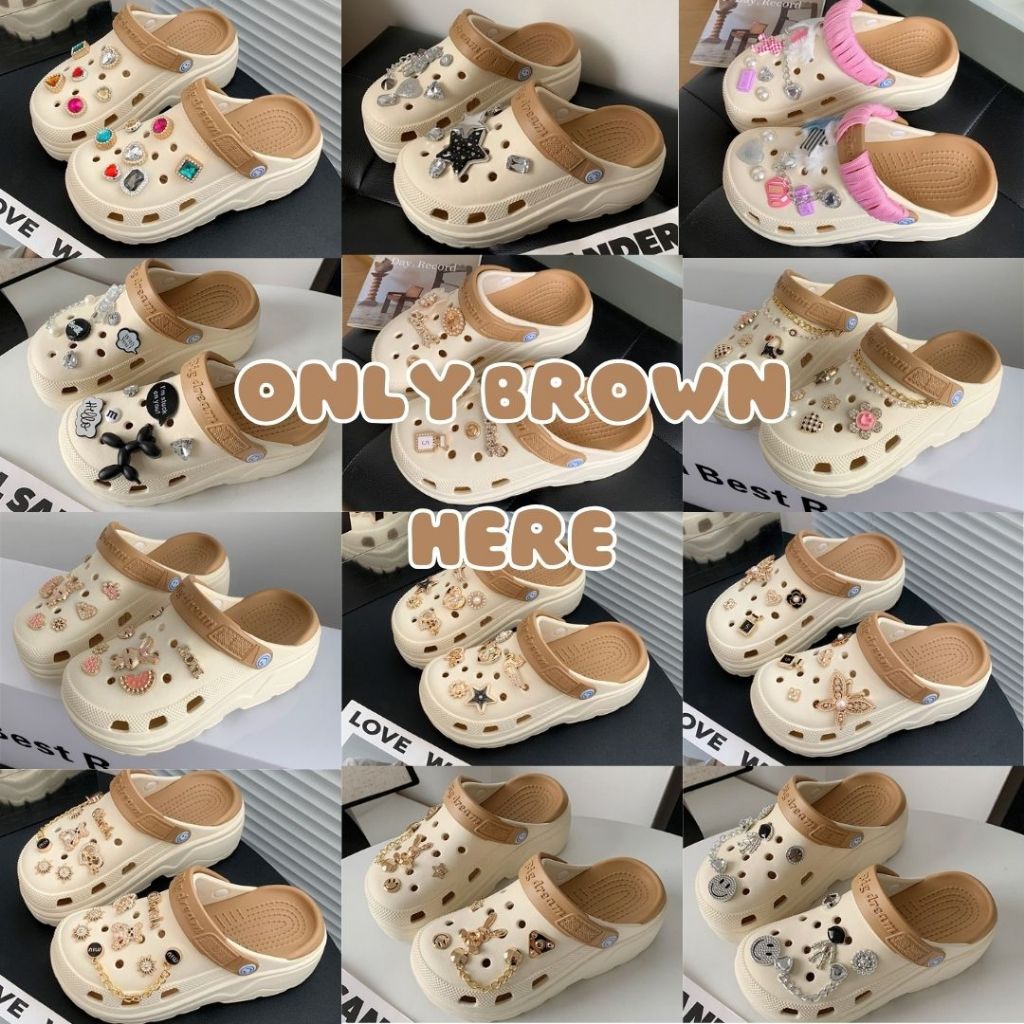 (พร้อมส่ง) รองเท้าหัวโตผู้หญิง พื้นสูง 5 ซม. แถมตัวติด รองเท้าแฟชั่นรัดส้น งาน EVA รองเท้าผู้หญิง H-13A-BROWN binbinzhao