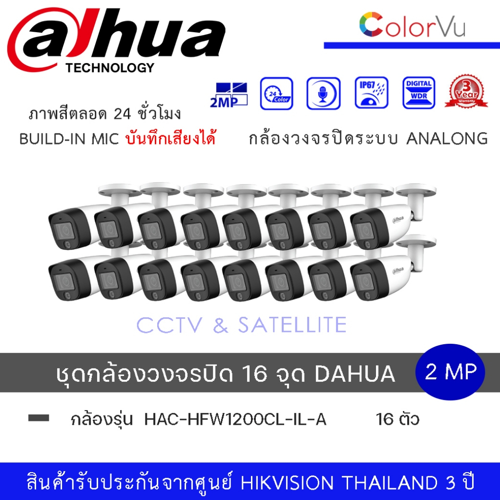 ( เซ็ต16 ตัว )HFW1200CM-IL-A DAHUA กล้องวงจรปิด2MP บันทึกเสียงได้ Smart Dual Light HDCVI Fixed-focal
