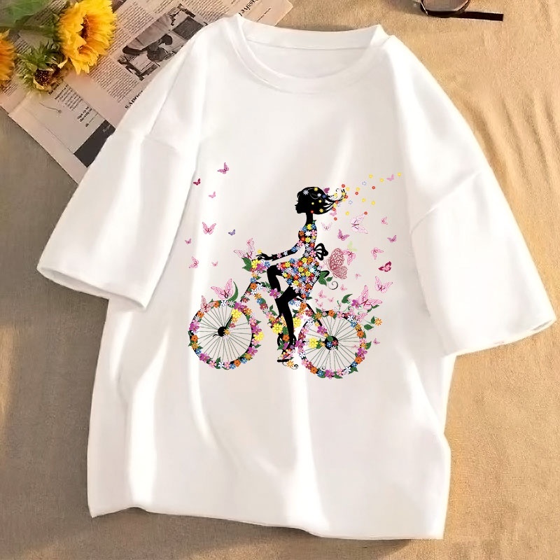 ใหม่ เสื้อยืดลําลอง ผ้าคอตตอน แขนสั้น คอกลม พิมพ์ลายแฟชั่น