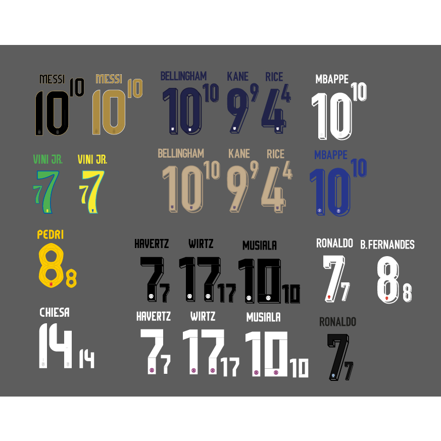 เบอร์ชื่อ ติดเสื้อ ฟุตบอล ทีมชาติ ยูโร 2024 England France Argentina Brazil Italy Portugal Germany Spain Belgium Euro 20