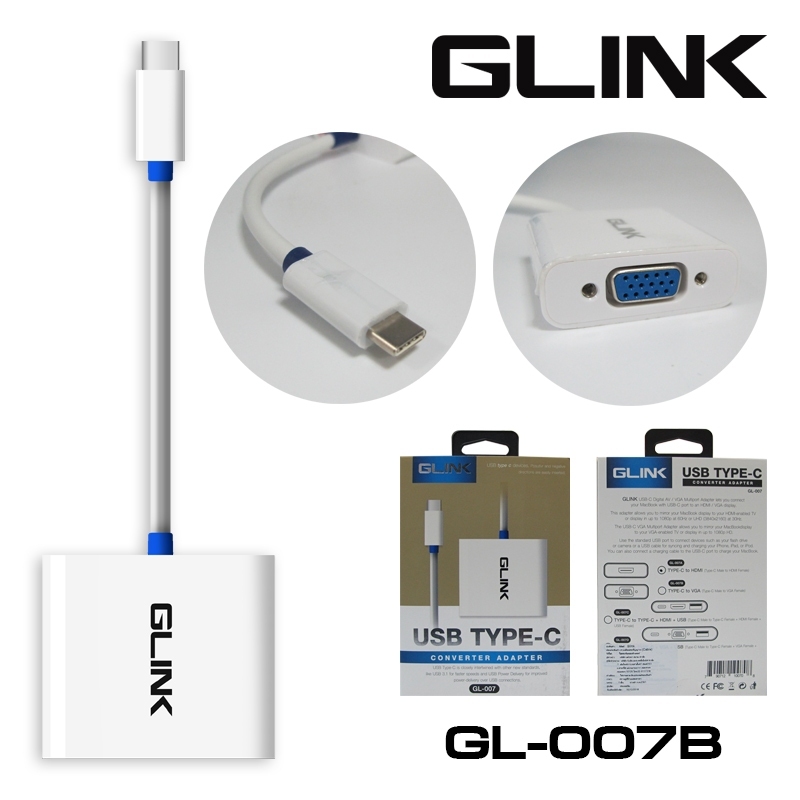สายแปลงสัญญาณ GLINK (GL-007B) Converter Type-C TO VGA GL007B คุณภาพดี ทนทาน ของแท้