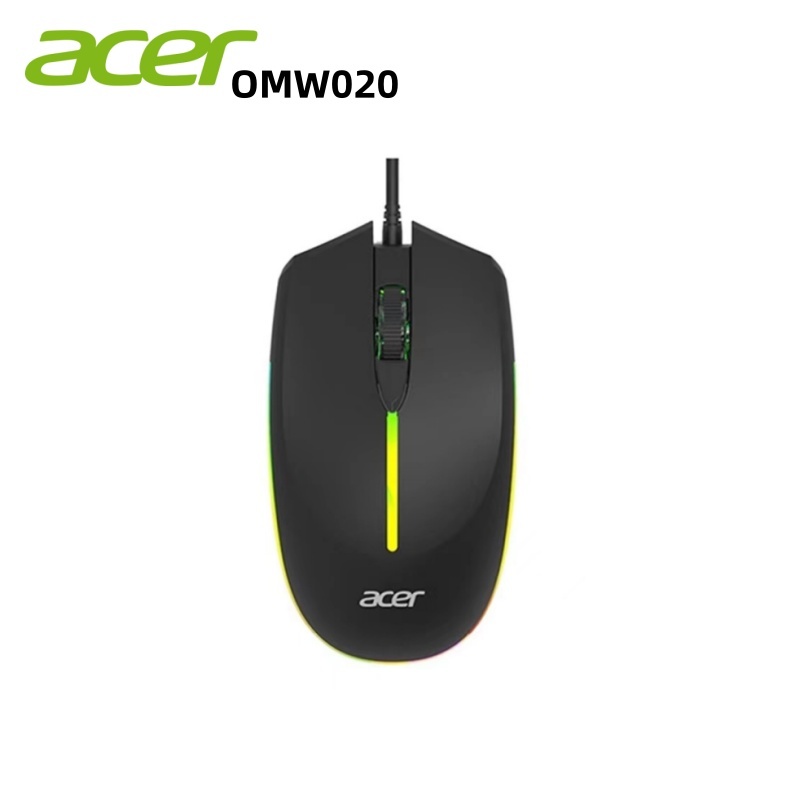 Acer OMW020 คอมพิวเตอร์สำหรับเล่นเกมแบบมีสาย USB เปล่งแสงนุ่มนวล