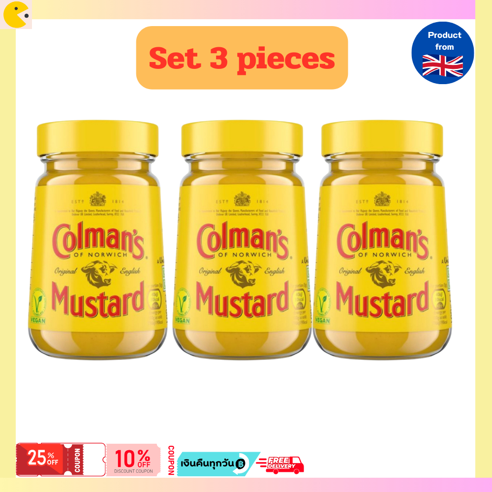 Colman's Original English Mustard Jar 100G โคลแมนส์ ออริจินัล อิงลิช มัสตาร์ด แบบขวด 100 กรัม ที่ทาขนมปัง ซอสจิ้ม ซอส
