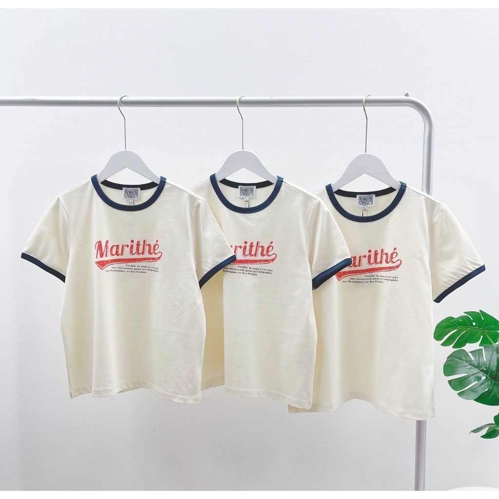 Marithe Vintage Baseball Ringer Tee (Ivory) Women
