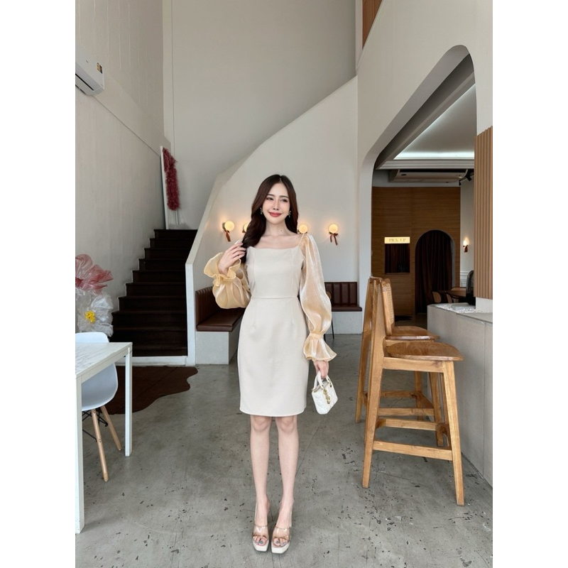 เดรสออกงานแขนพองฟรุ้งฟริ้ง ทรงสอบเข้ารูปสวย ป้าย mabel - รูปที่ 2