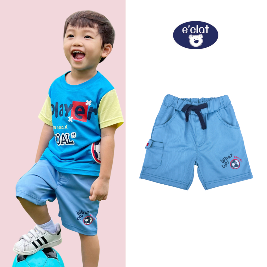 e’clat กางเกงขาสั้น เอวยางยืด สกรีนลาย เนื้อผ้าโทเรทวิล ผ้าไม่ยืด ไม่เเข็ง เด็กผู้ชาย 1-6ปี 9007