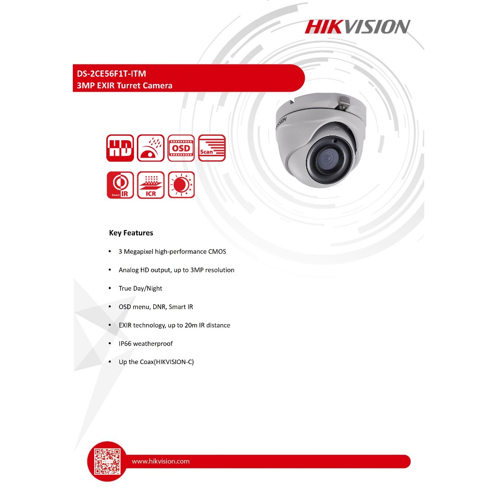 DS-2CE56F1T-ITM / 3 MP / 3.6mm / 6mm