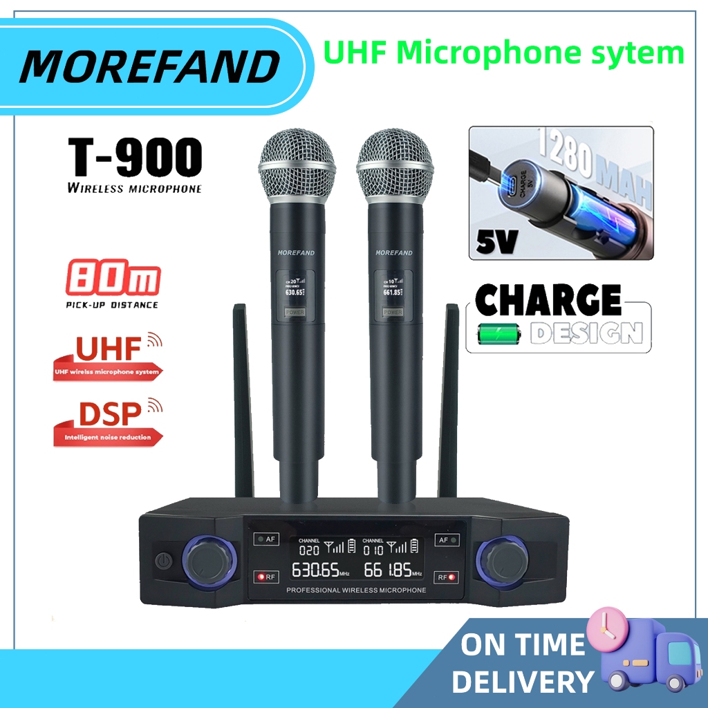 อุปกรณ์ไมค์คาราโอเกะ ไมค์ไร้สาย 2 ตัว UHF Wireless Microphone