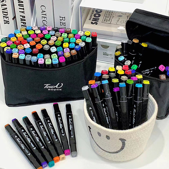 ชุดปากกามาร์คสองหัว 2in1 marker ปากกาอะคริลิค ปากกาศิลปเด็ก24/36/48/80สี ปากกาสีมันแอลกอฮอล์