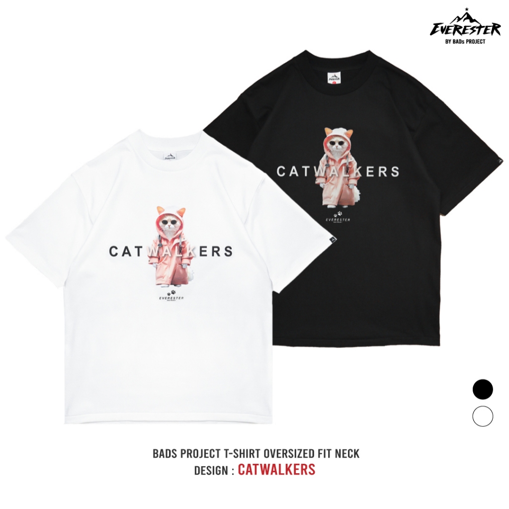 EVERESTER เสื้อคอฟิต อก 44"- 52" Heavy Cotton 100 % / เสื้อยืด Oversized รุ่น Cat Walkers / แขนสั้น EXP