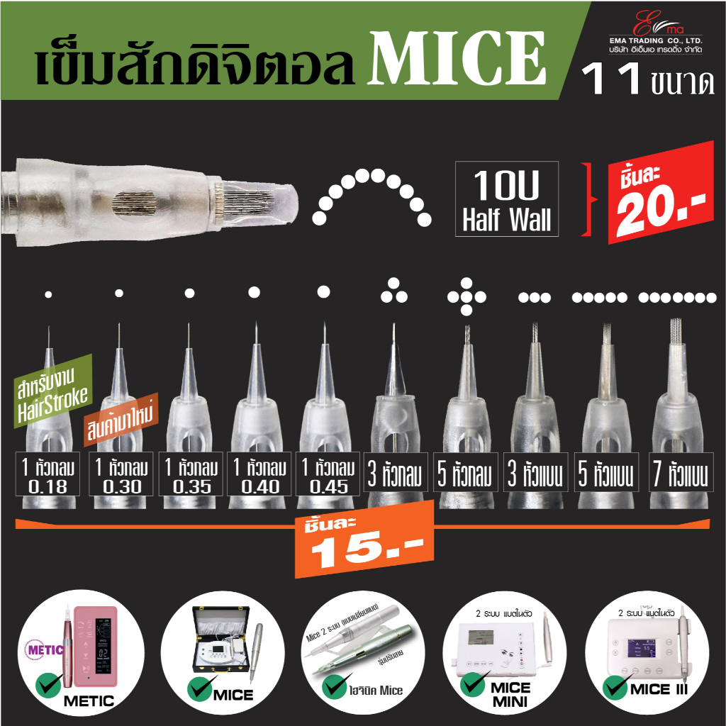 ปลอกเข็มสักดิจิตอล ปลอกเข็ม รุ่น MICE อุปกรณ์สักคิ้วแฮร์สโตก อุปกรณ์สักคิ้วออมเบร์ เครื่องสักคิ้วดิจ