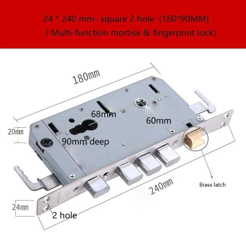 Stainless Steel Finger Print Door Lock Body for door 24*240 mm Smart Door Lock Case Lock Fittings WITH HOOK DESIGN