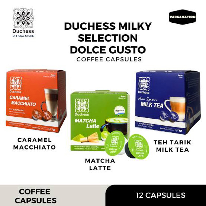 Duchess matcha latte / Milk tea capsule มัทฉะลาเต้ / ชานม แคปซูล 12แคป(นม6,ชา6) fl