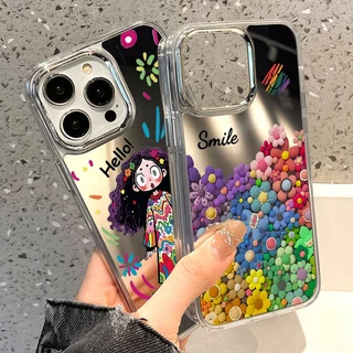 🚚COD🚚Case For เคส iPhone 16 17 Pro Max 11 13 15 14 12 17 Pro Max เคสไอโฟน 13 กรณีโทรศัพท์มือถือ Mirror Flowers Case