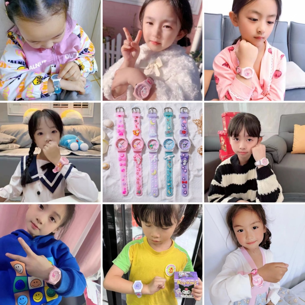 ⌚️สินค้าพร้อมส่งในไทย🌸Sanrio นาฬิกาข้อมือ สายซิลิโคน กันน้ํา คุณภาพสูง สีมาการอง ลายการ์ตูน สําหรับเด็กนักเรียน