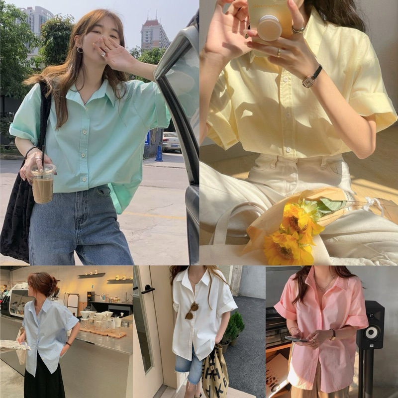 เสื้อเชิ้ตแขนสั้นสไตล์เกาหลี ดีเทลกระดุม