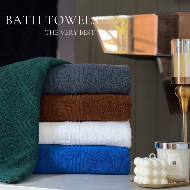 ผ้าเช็ดตัว หนาแน่นคงทน สีพื้นทอลายพรีเมี่ยม