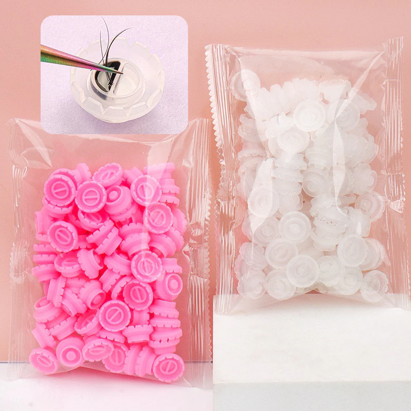 ถ้วยกาวช่วยจับช่อขนตา มีสีใส สีชมพู