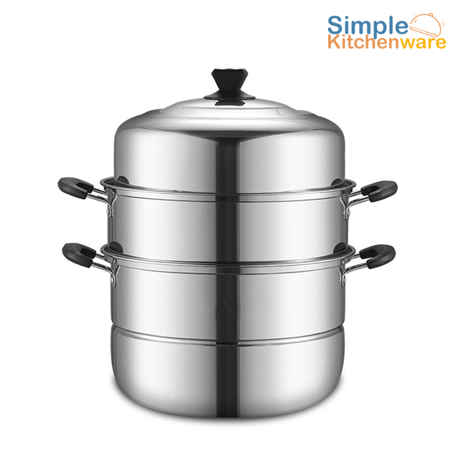 หม้อนึ่งสแตนเลส 3 ชั้น พร้อมซึ้งนึ่ง อเนกประสงค์ รับประกัน 2 ปี Steamer Pot Simple Kitchenware