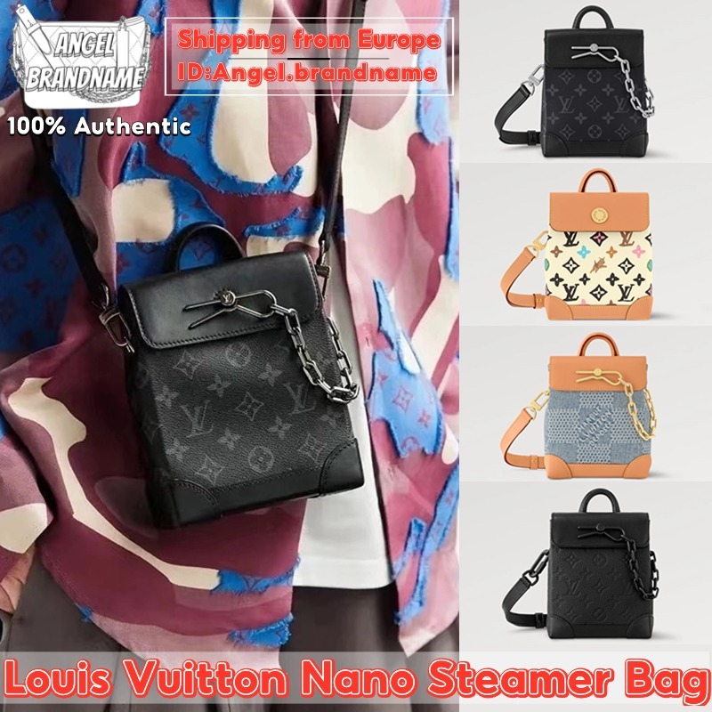 👜หลุยส์วิตตอง Louis Vuitton Nano Steamer Bag กระเป๋าสะพายข้างผู้ชาย/กระเป๋าสะพายข้างผู้หญิง