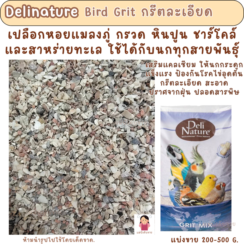 Delinature Bird Grit กรีตละเอียด (แบ่งขาย 200-500 G.) แคลเซียมนกแก้ว ราคา ถูกที่สุด ดีลบีเคเค