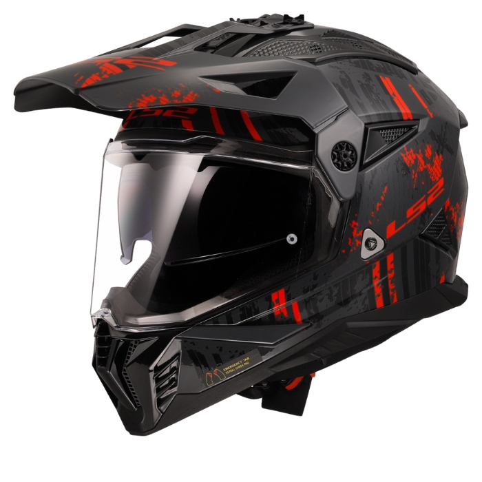 LS2 Helmets MX702 Pioneer II Crazy Gloss. Black Red - หมวกกันน็อคทัวร์ริ่งแอดเวนเจอร์