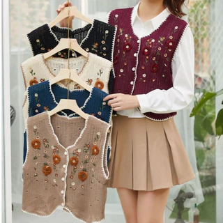 aililai1688 เสื้อถัก ผู้หญิง ลายดอกไม้ปักขึ้นรูปนูน มี 5 สีให้เลือกแบบจุใจเนื้อผ้าไหมพรมเหมาะกับสาวๆ