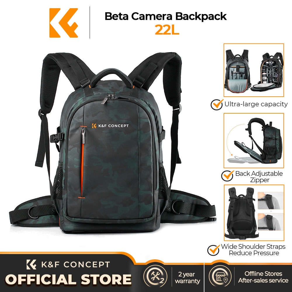 K&F CONCEPT กระเป๋าเป้สำหรับถ่ายรูป แถมฟรี ผ้าคลุมกันฝน+สายขาตั้งกล้อง ความจุ 25L กระเป๋าเป้กล้อง