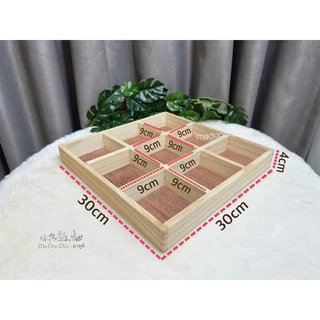 Madoodiiz ถาดไม้9ช่อง กล่องไม้ กะบะไม้ (ถาด9ช่อง) 30*30*4cm พร้อมส่ง
