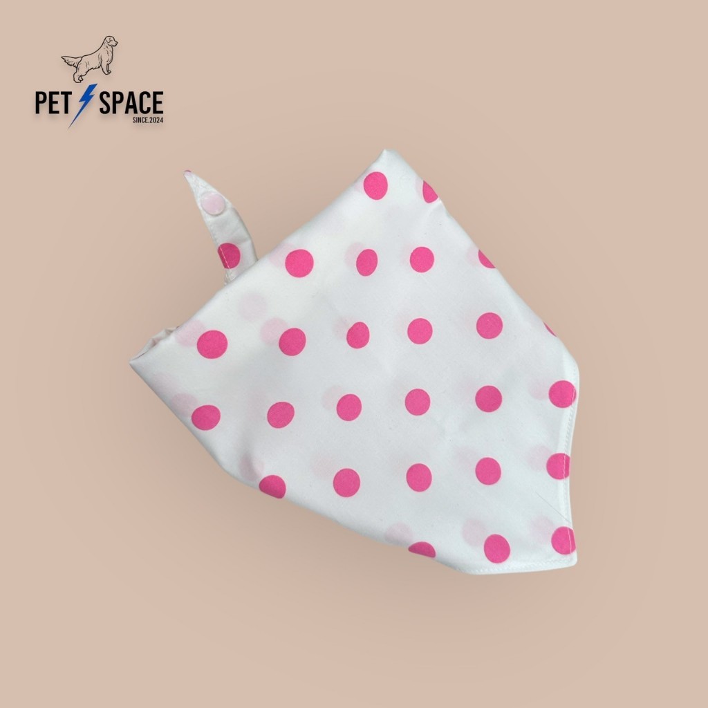 Pets Space ผ้าพันคอสุนัข ลายจุดสีชมพู ผ้าคอตตอนแท้ 100%