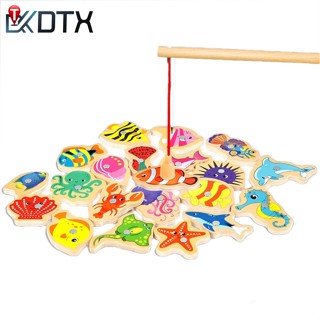 DTX ของเล่นไม้ตกปลา เกมส์ตกปลาแม่เหล็ก 15ชิ้น ของเล่นไม้ ของ…