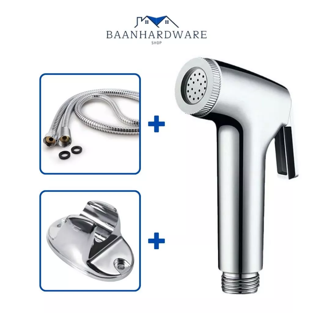 BAANHARDWARE หัวฉีดชำระ ชุดฉีดชำระ ครบชุด วัสดุคุณภาพดี พร้อมชุดน็อตติดตั้ง สายยาว1.2M. MA-G-SN